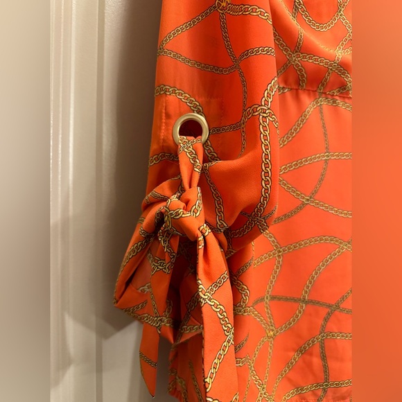 MICHAEL KORS ZINNIA Orange Gold Chain Print Blouse size M - Picture 5 of 12